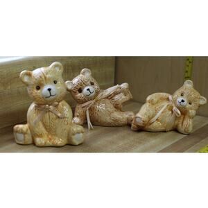 Trio Of Vintage Ceramic Teddy Bear Figurines.